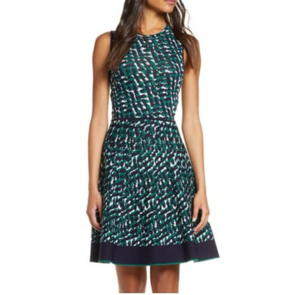 Eliza J Sonia green Patterned Midi Dress